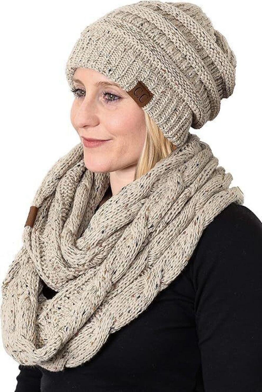 6944 Matching 2 Pack Regular Slouchy Beanie Matching Scarf Set Bundle